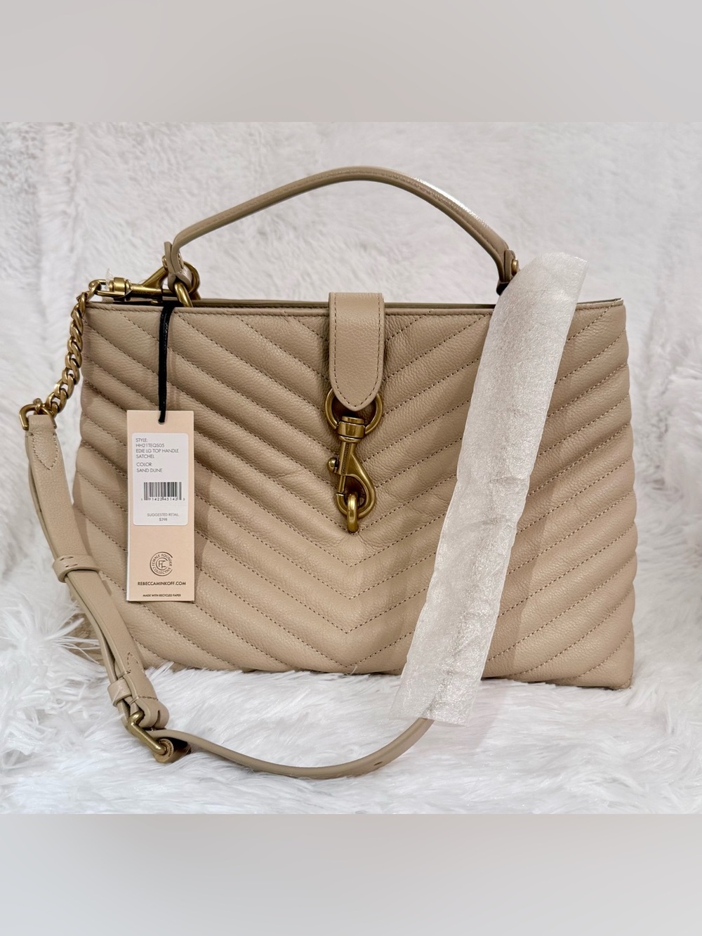 ✨ REBECCA MINKOFF Edie Quilted  Chevron Leather Satchel – NEW w/ TAGS ✨